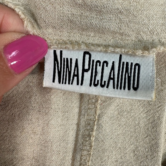 Nina Piccalino Linen Blend Short Sleeve Maxi Dress Womens Size 8 V Neck Oatmeal - Picture 3 of 6